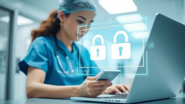 Cybersecurity in Dental Practices: Professional using secure digital devices.