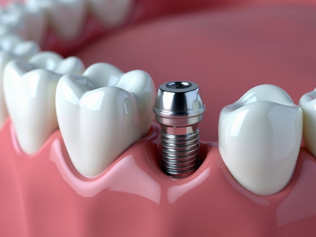 Hands arranging dental implants on blue cloth, 24-hour teeth solutions