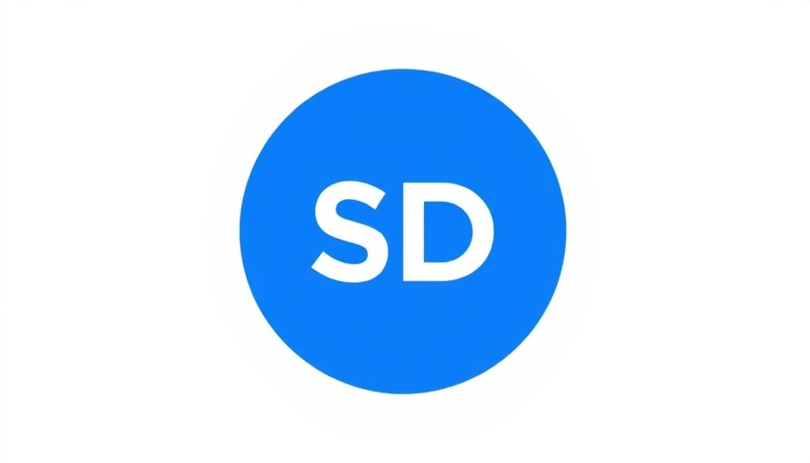Minimalist SD logo on blue circle, bold white letters.