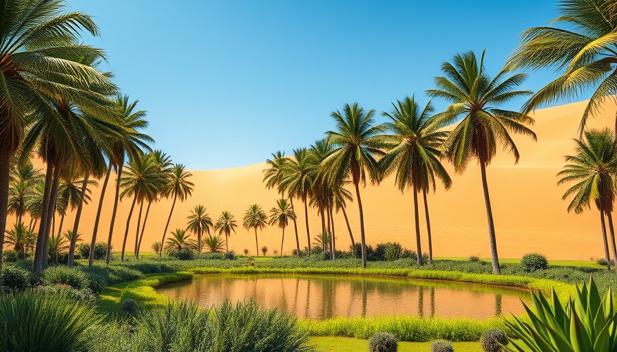 Desert oasis with palm trees and water, Dental Oases in the UK inspiration.