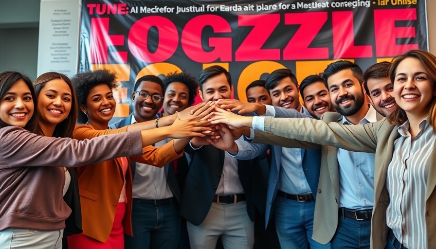 Diverse professionals unite energetically on magazine cover.