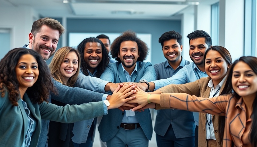 Energetic group of professionals united, symbolizing teamwork