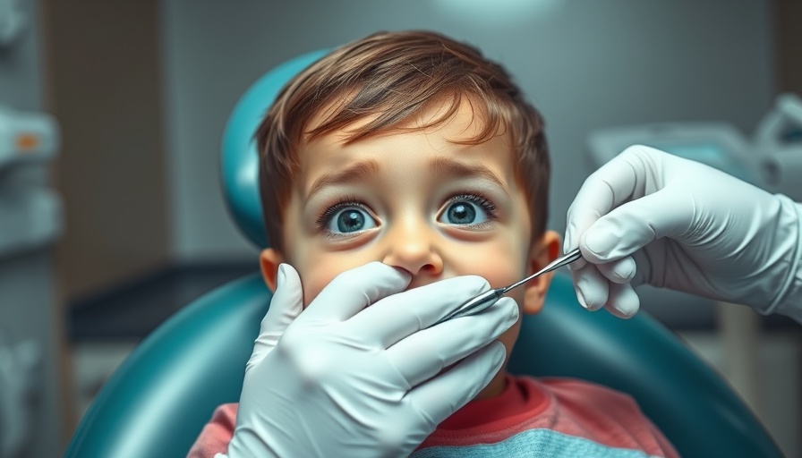 Scared child at dentist, illustrating childhood tooth decay hospitalizations.