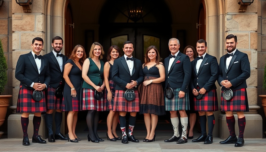 Scottish Dental Care Evolution: elegantly dressed group in traditional kilts.