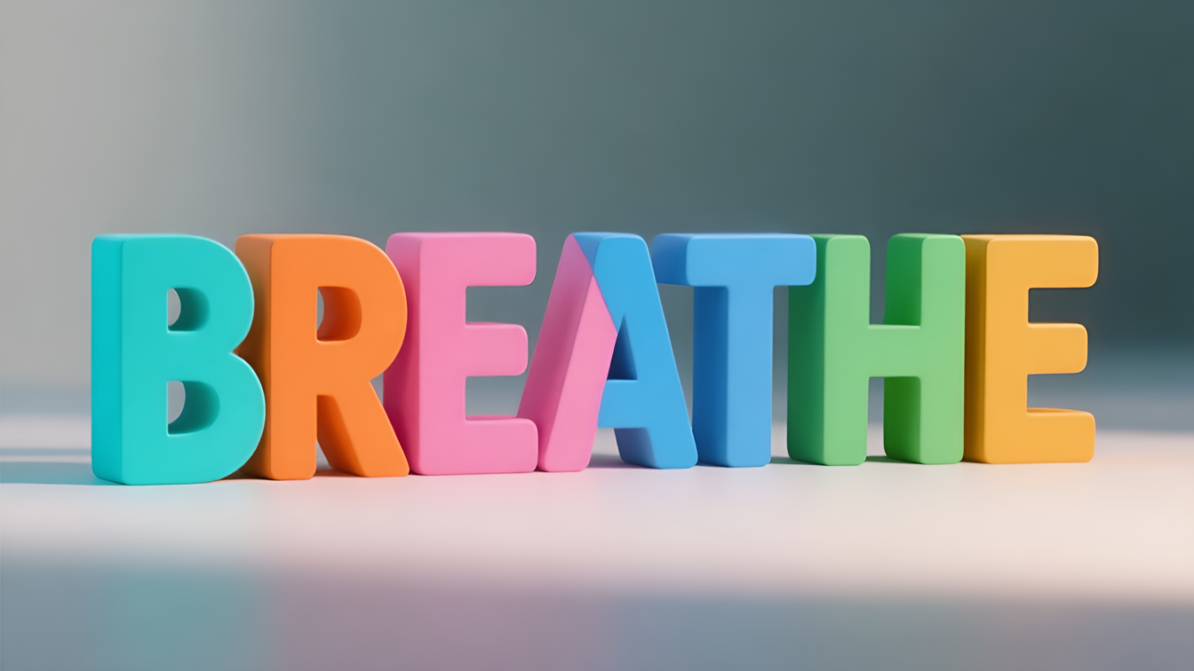 Colorful 'BREATHE' typography for mental health support in dentistry.