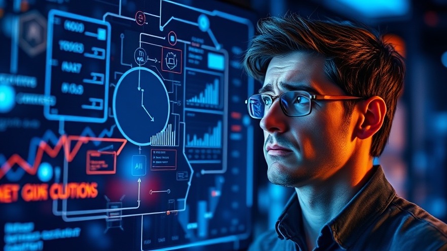 Curious person exploring AI integration in franchising with holographic tech visuals.