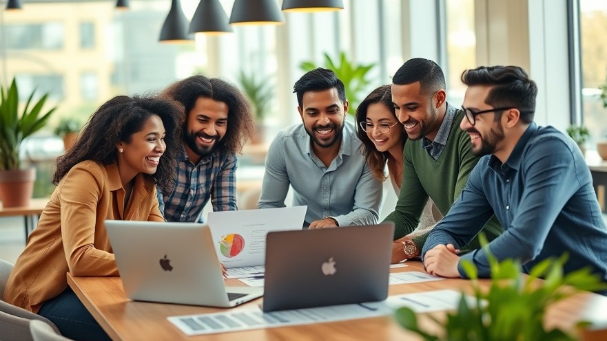 Franchise Leadership Insights: Diverse owners celebrate data analytics in a vibrant office.