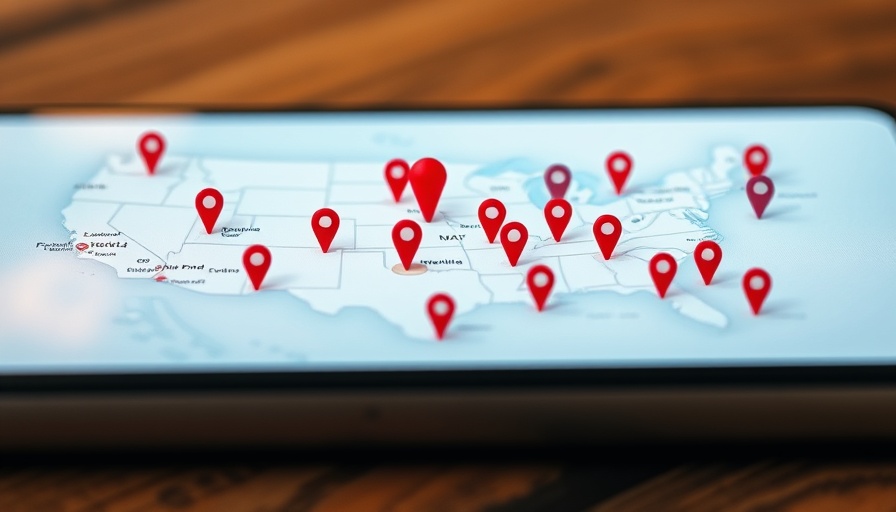 Mobile app showing franchise locations on US map, AI in franchising.