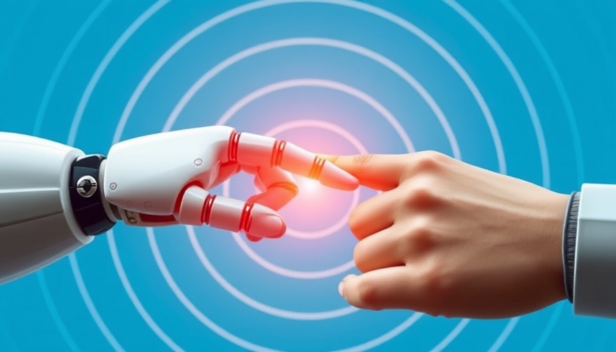 AI in franchising visual: robotic and human hand touching concept.