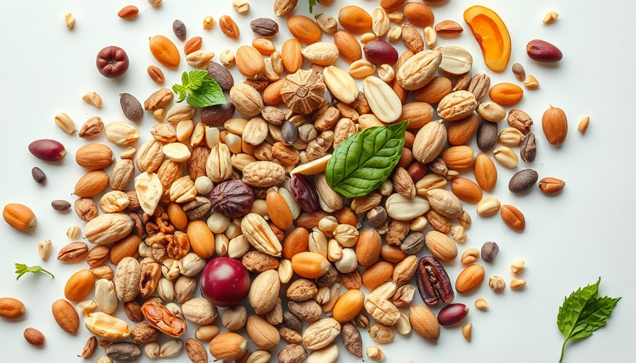 Vibrant display of nuts, seeds, vegetables on white surface for AI insights and consumer-led innovation in CPG.
