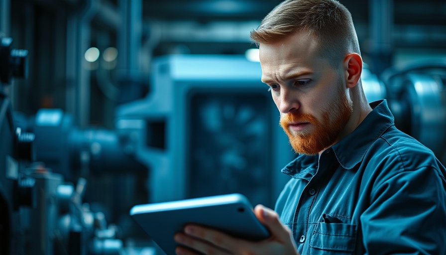 AI in franchising: Engineer using tablet to inspect machinery.