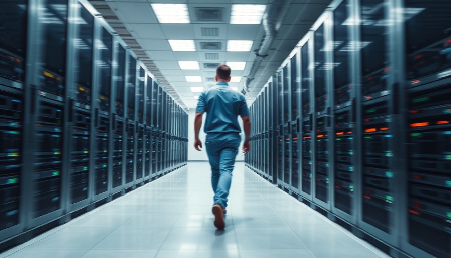 Technician moving in a server room, showcasing AI for Business Automation.