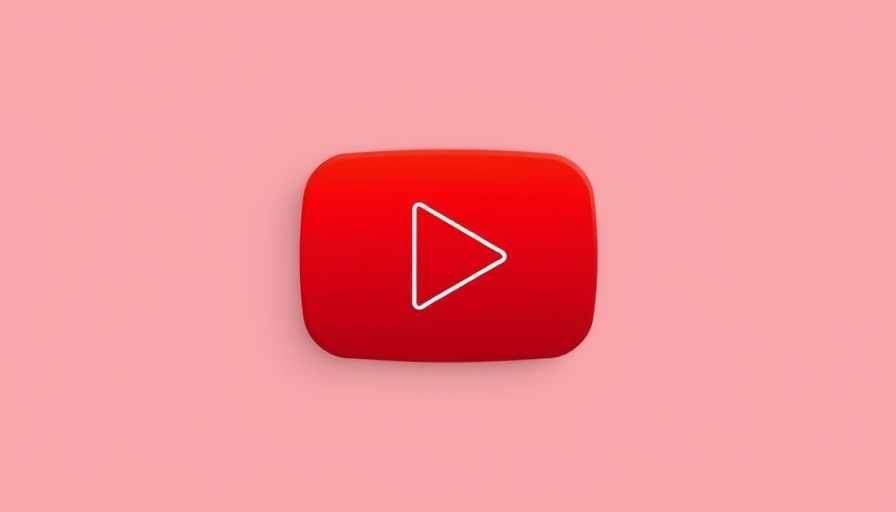 YouTube play button icon, red background, white triangle.