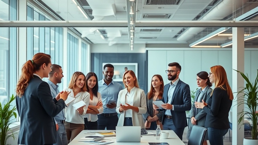 Diverse professionals in a modern office, showcasing franchise automation through collaboration.