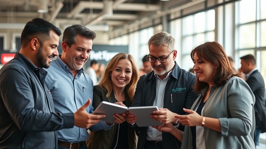 Franchise owners collaborating with smart franchise management technologies.