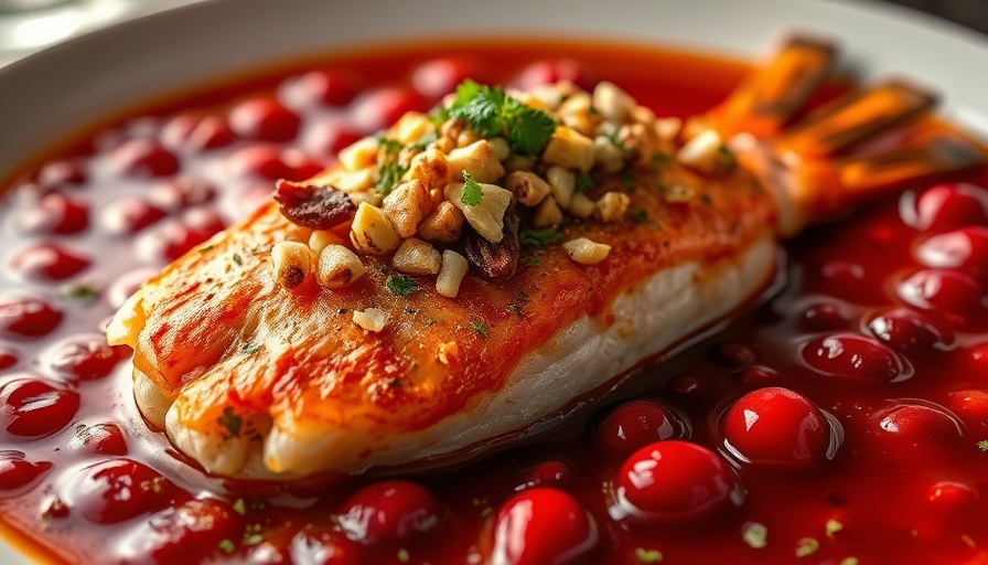 Gourmet seafood dish with cranberry sauce for Thanksgiving