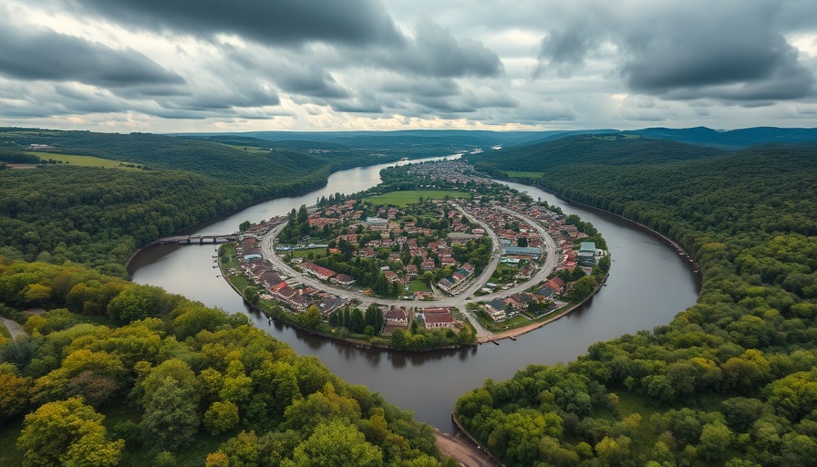 New Hope Pennsylvania relaxation, aerial view of town and river.