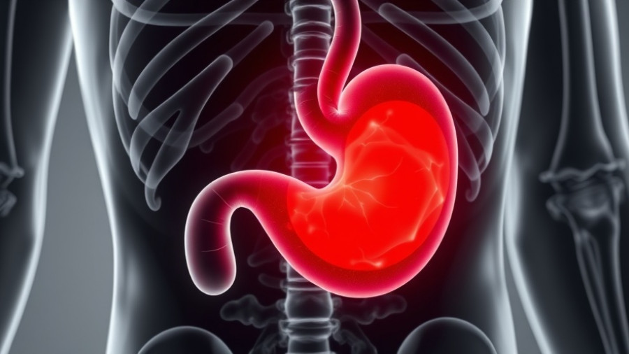3D rendering of stomach tumor, X-ray style highlighting