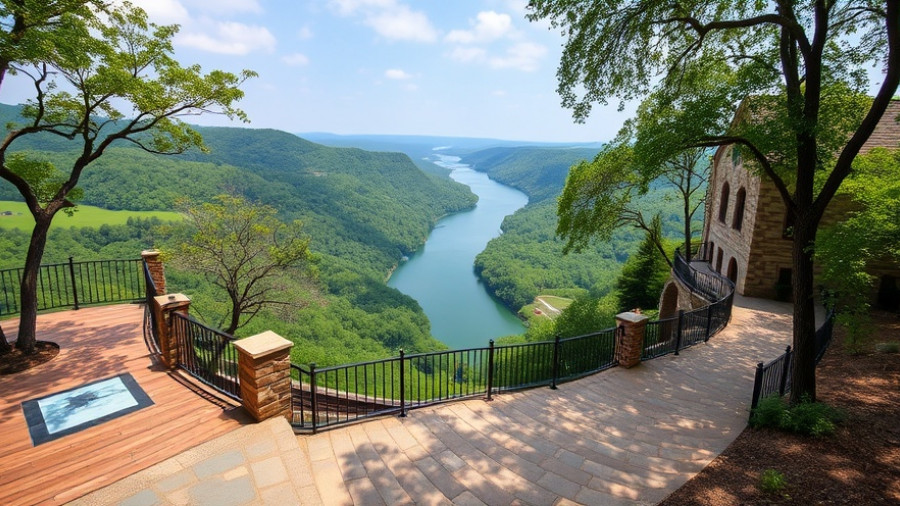 Scenic view from Hawks Nest State Park overlooking river.