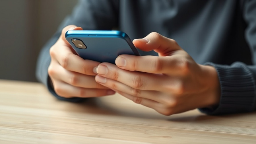 Hands holding smartphone app, focus on technology use, indoor setting.