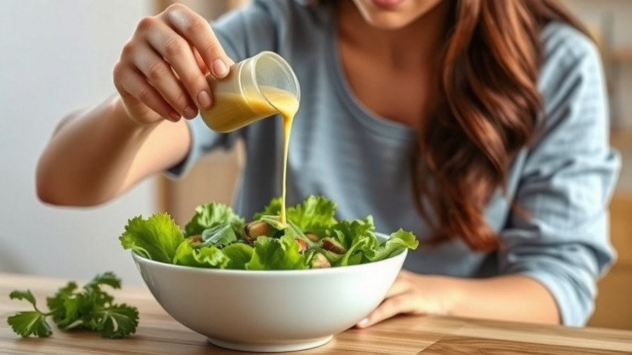 Young woman preparing a high-fiber salad recipe, natural setting.