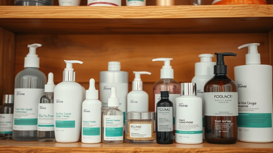 Assorted dermocosmetics bottles on a shelf for GPs, close-up view.