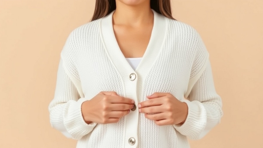 Comfortable white cardigan fashion, cozy style in natural lighting.