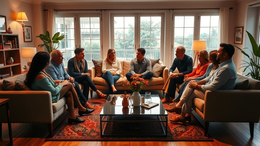 Friends enjoying conversation in a cozy living room, illustrating benefits of hosting dinner parties.