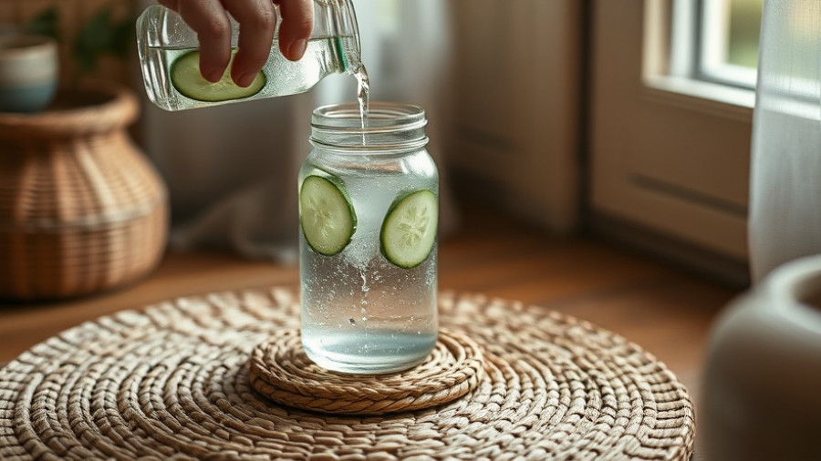 Pouring cucumber water in sunlit room, routines for resilience.