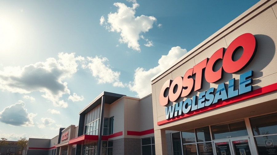 Modern Costco storefront with prominent signage under a blue sky.