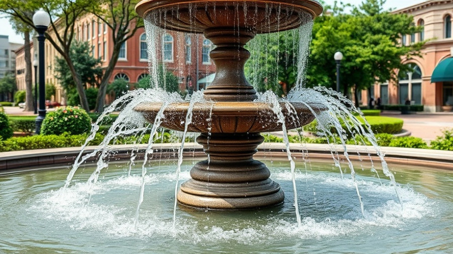 New fountain on Historic McDonough Square with cascading water