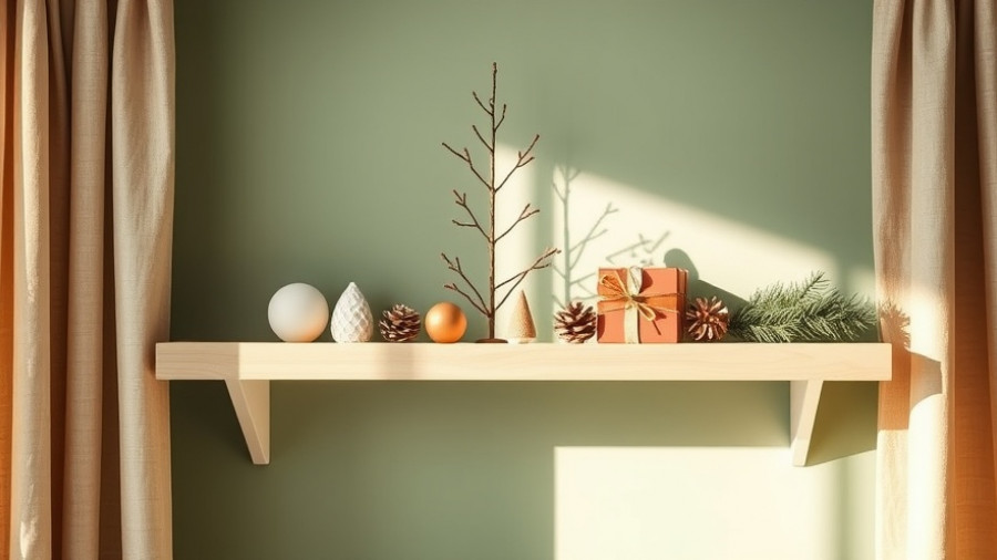 Simple DIY Christmas shelf with decor next to a window.