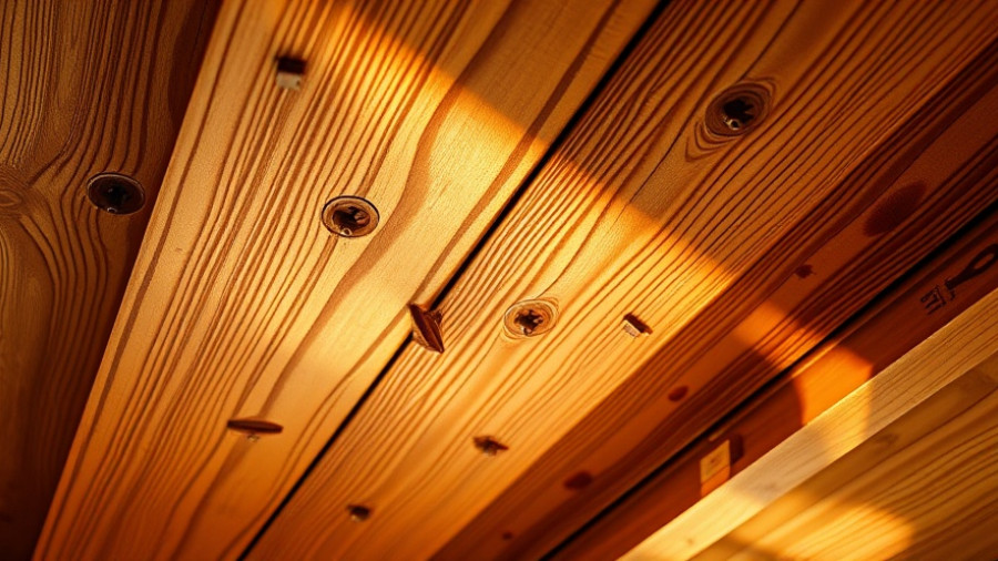 Close-up view of wooden ceiling with screws, waiting for solar installation connection.