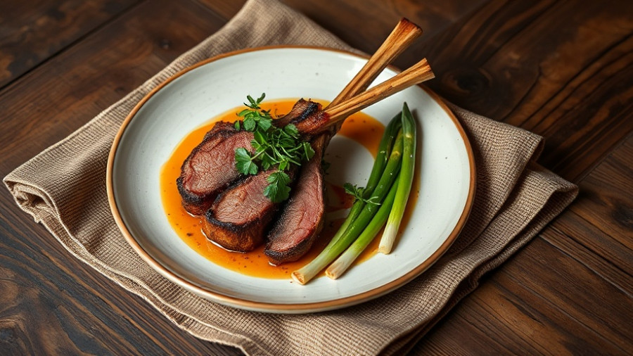 Roasted Venison Rack Recipe elegantly plated with leeks.