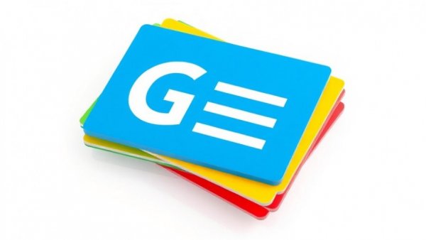 Colorful digital icon of stacked cards with a 'G', recognition concept
