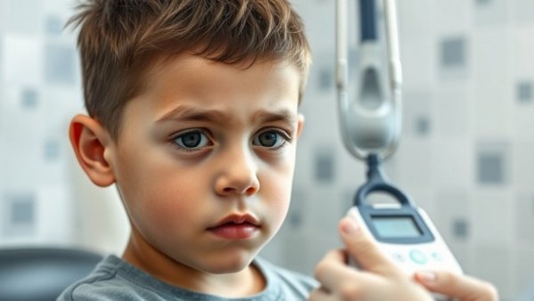 Young boy undergoing blood pressure check for childhood hypertension.