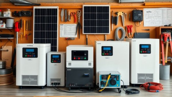 DIY solar installation equipment setup on workbench in a workshop.