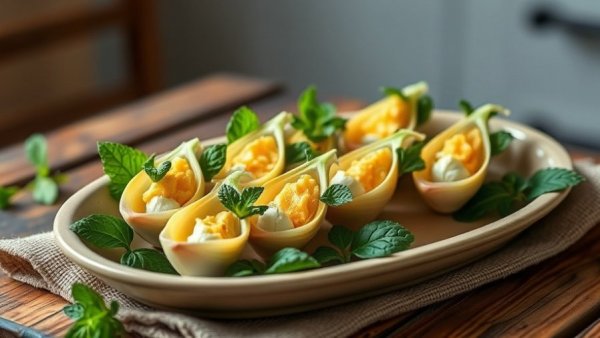 Mandarin and Mint Waldorf Endive Boats on ceramic platter.
