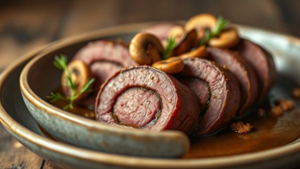 Savory beef roulades with mushrooms, warming and cooling foods.