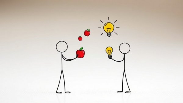 Illustration comparing apples and ideas, highlighting power of sharing ideas.