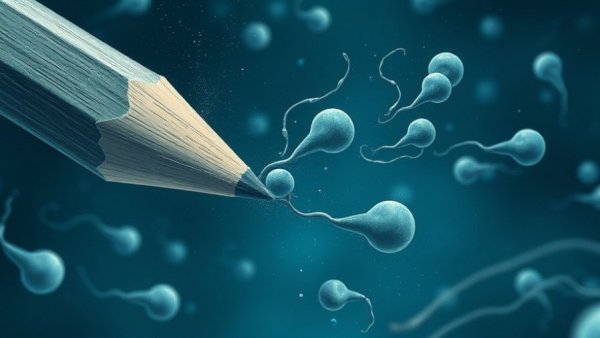 Conceptual image illustrating male infertility with pencil eraser removing sperm.