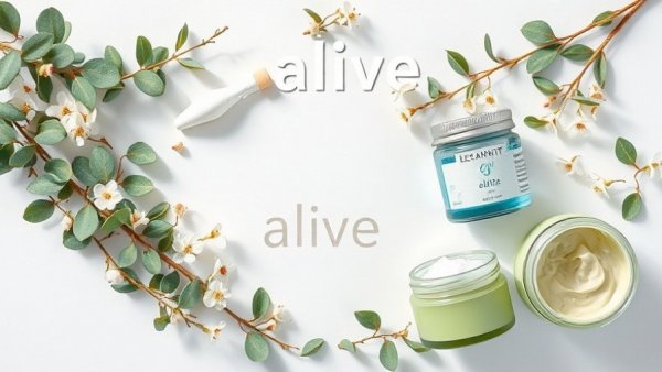 Minimalist design with 'alive' logo and natural elements.