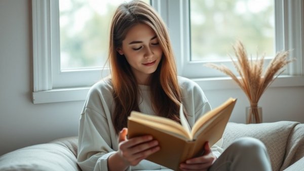 Woman reading in a cozy setting, ideal for books for book clubs 2024.