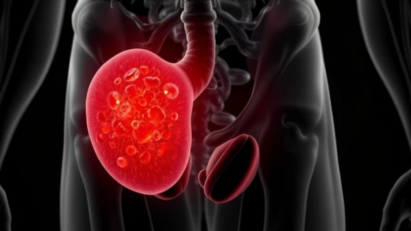 Prostate illustration showing cancer cells, UK's most common cancer.