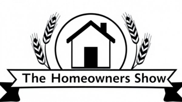 Monochrome emblem of The Homeowners Show with house icon.