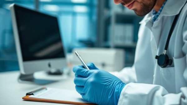 Scientist writing in a lab during head and neck cancer trials.