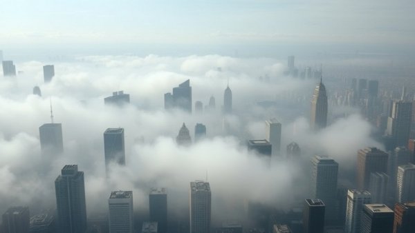 City skyline obscured by smog, highlighting air quality affecting COPD.