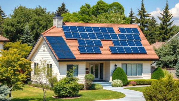 Modern house with solar panels for Sunrun storage attachment rate.