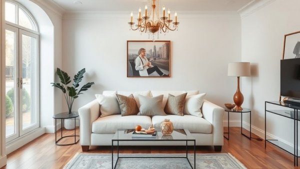 Chic small living room design with elegant decor and comfortable seating.