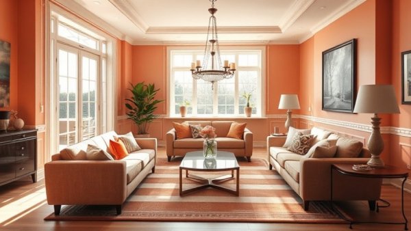 Inviting salmon living room with cozy seating and natural light.